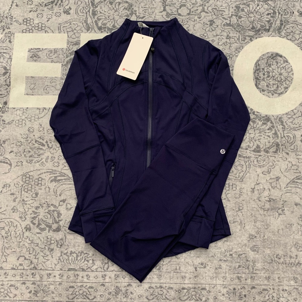 Lululemon Define Jacket and Biker Shorts Set Womens Size 4 Navy Blue NWT